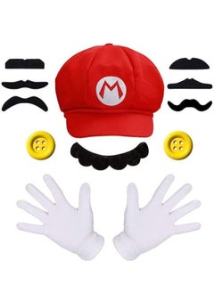 Super Mario Costume Kits Men Mario Hat White Gloves Mustache Buttons Carnival Costume Mario