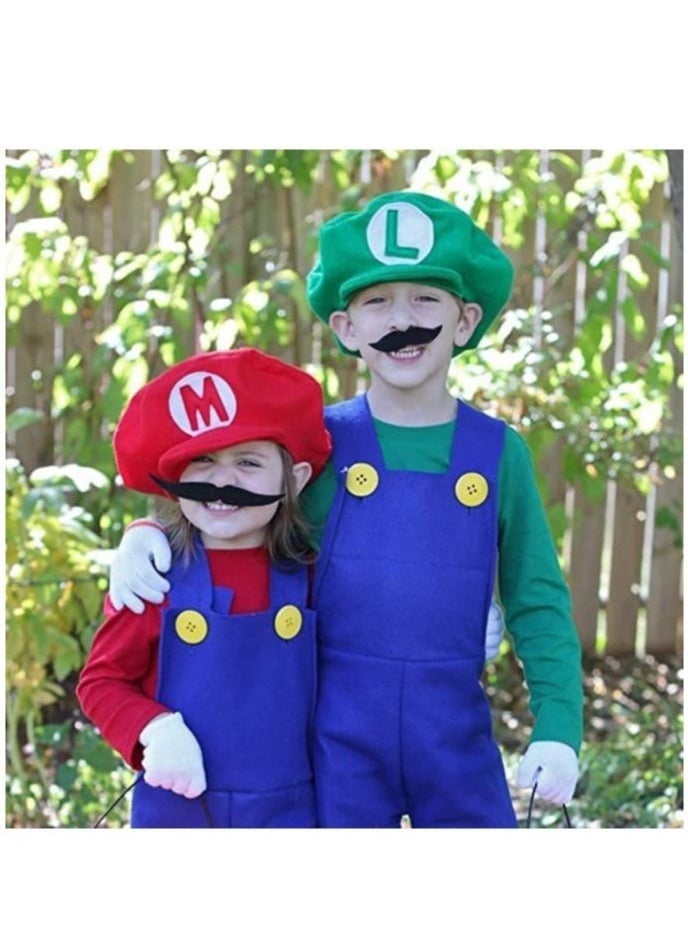 Beauenty - Super Mario Costume Kits Men Mario Hat White Gloves Mustache Buttons Carnival Costume Mario - Image 1