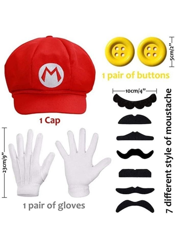 Beauenty - Super Mario Costume Kits Men Mario Hat White Gloves Mustache Buttons Carnival Costume Mario - Image 1