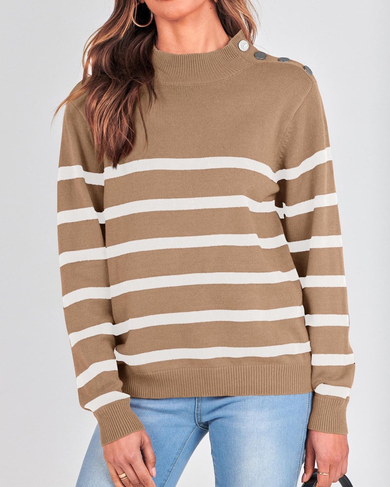 KIRUNDO Fall Sweaters for Women 2026 Striped Turtleneck Ribbed Knit Sweater Trendy Pullover Jumper Winter Fashion Clothing(Medium, Light Khaki) - Image 4