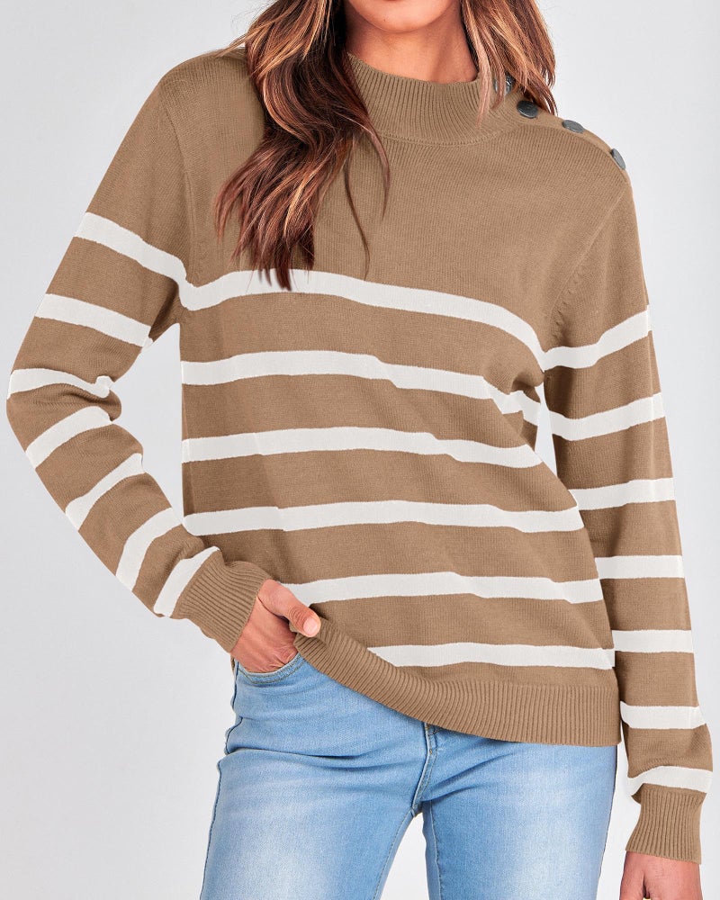 KIRUNDO Fall Sweaters for Women 2026 Striped Turtleneck Ribbed Knit Sweater Trendy Pullover Jumper Winter Fashion Clothing(Medium, Light Khaki) - Image 2