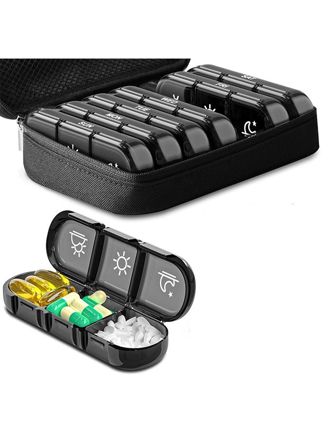 Generic Wallet Style Medicine Box, Canvas Bag, Weekly Pill Storage Box 3 Times A Day, Laptop Style Medicine Box For 7 Days, With Portable Zippered Cloth Bag For Storing Supplements Black  - Image 2