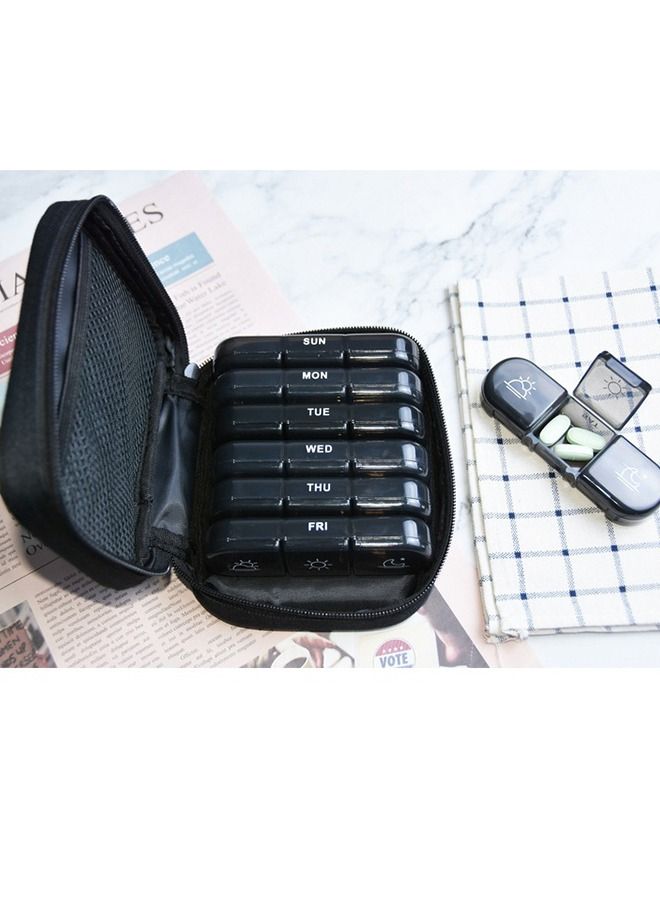 Generic Wallet Style Medicine Box, Canvas Bag, Weekly Pill Storage Box 3 Times A Day, Laptop Style Medicine Box For 7 Days, With Portable Zippered Cloth Bag For Storing Supplements Black  - Image 4