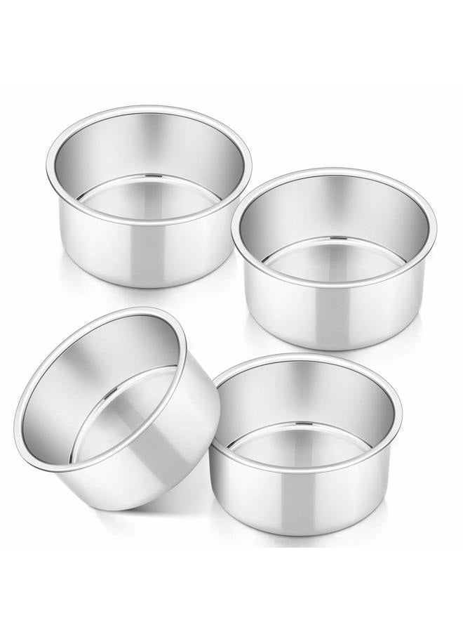 P&P CHEF 4 Inch Small Cake Pan Set of 4, Stainless Steel Baking Round Cake Pans Tins Bakeware for Mini Cake Pizza, Quiche, Non Toxic & Healthy, Leakproof & Easy Clean, Mirror Finish & Easy Releasing - Image 1