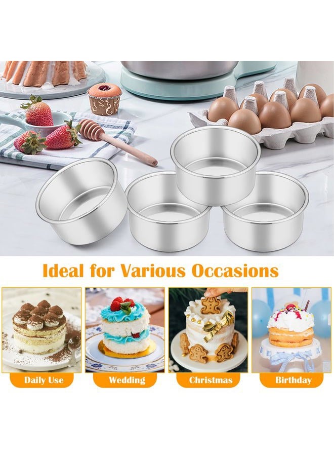 P&P CHEF 4 Inch Small Cake Pan Set of 4, Stainless Steel Baking Round Cake Pans Tins Bakeware for Mini Cake Pizza, Quiche, Non Toxic & Healthy, Leakproof & Easy Clean, Mirror Finish & Easy Releasing - Image 4