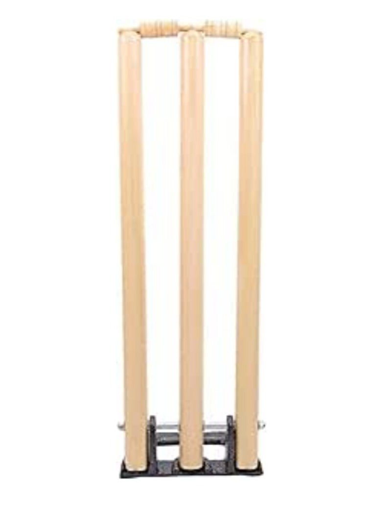 Generic Cricket Wooden Wicket Stumps With Spring Stand 10060006 28 Inch, Beige, Multi Color  - Image 1