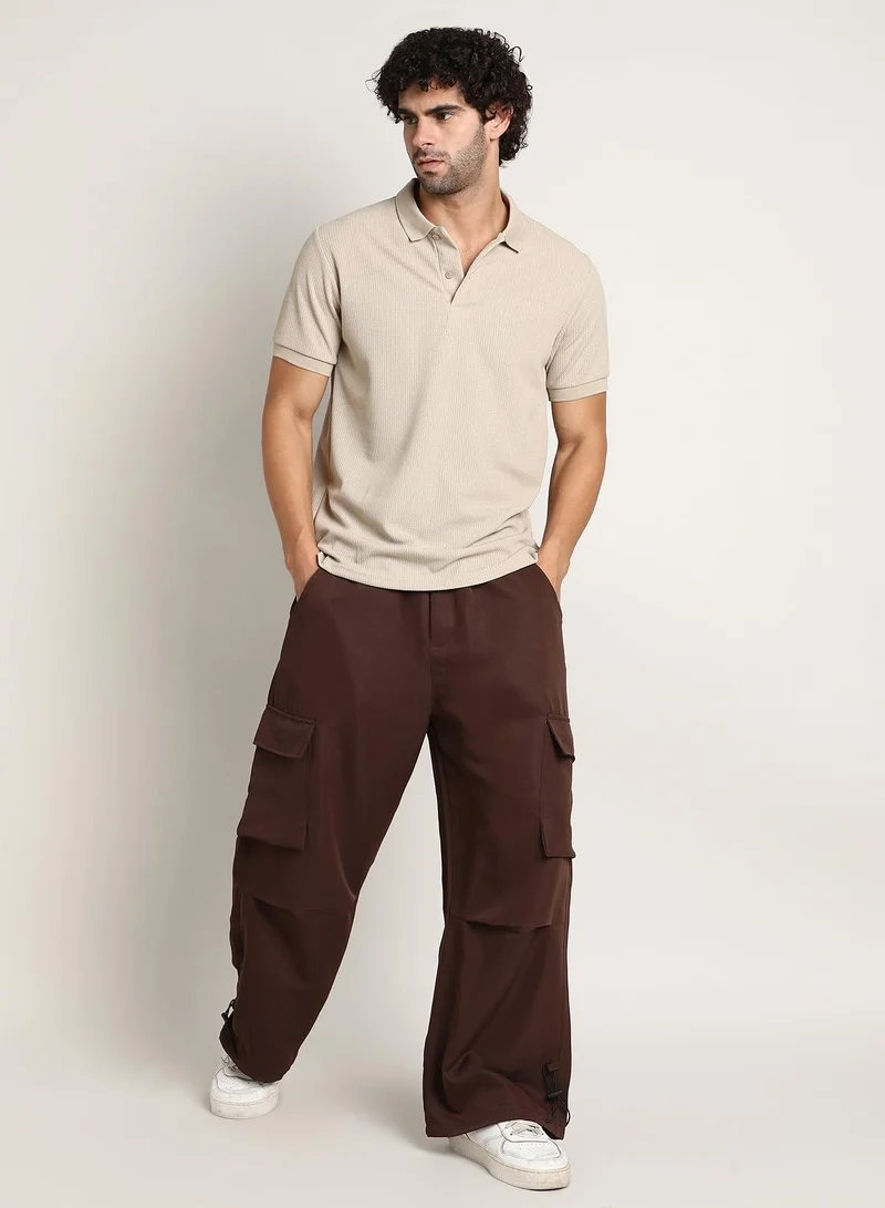 Campus Sutra Chocolate Brown Men's Chocolate Brown Parachute-Relaxed Cargo Trousers for Men | Best Price UAE