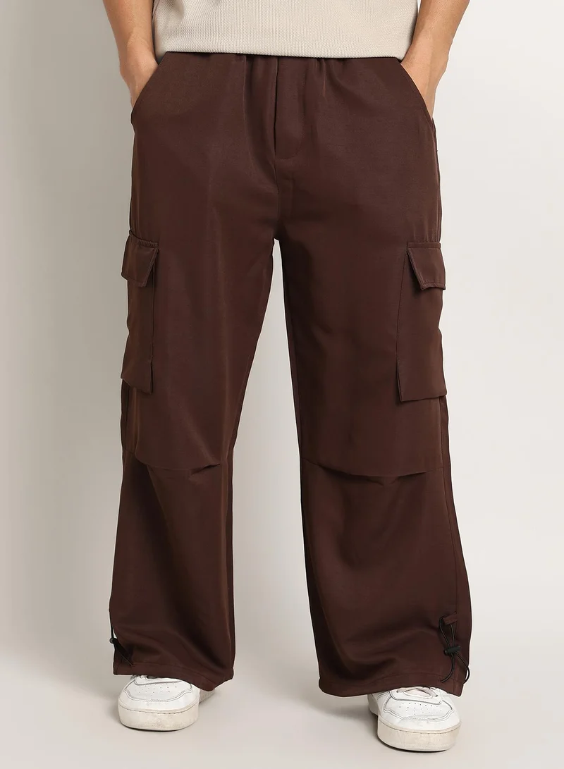 Campus Sutra Men's Chocolate Brown Parachute-Relaxed Cargo Trousers