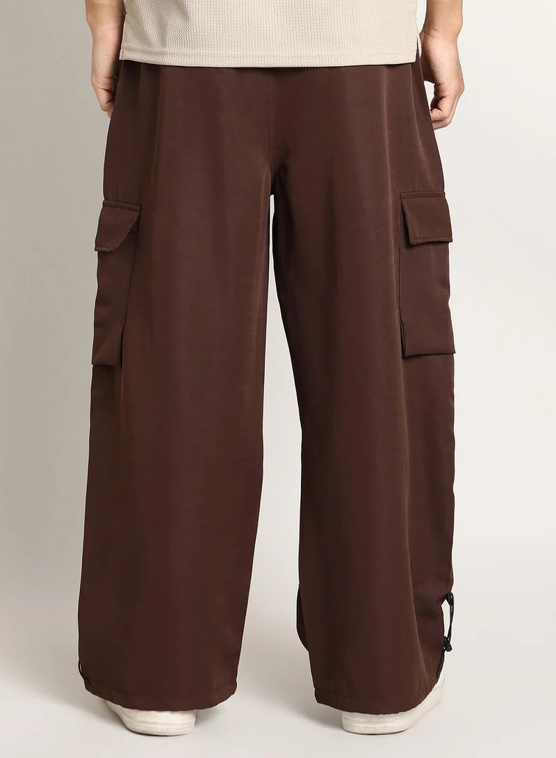 Campus Sutra Chocolate Brown Men's Chocolate Brown Parachute-Relaxed Cargo Trousers for Men | Best Price UAE