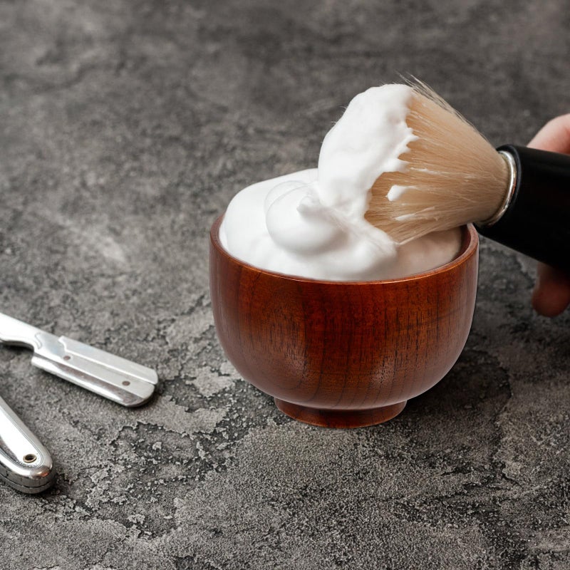 Natural Wood Shaving Soap Bowl with Lathering Mug for Wet Shaving Grooming - Image 5