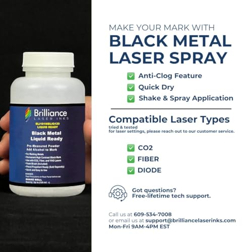 BRILLIANCE LASER INKS Liquid Ready Laser Marking Powder-Brilliance Laser Inks -BLI101MBLIQ120- Black Laser Ink for Metals Marking with CO2/Fiber/YAG (120 ml, Black) - Image 2