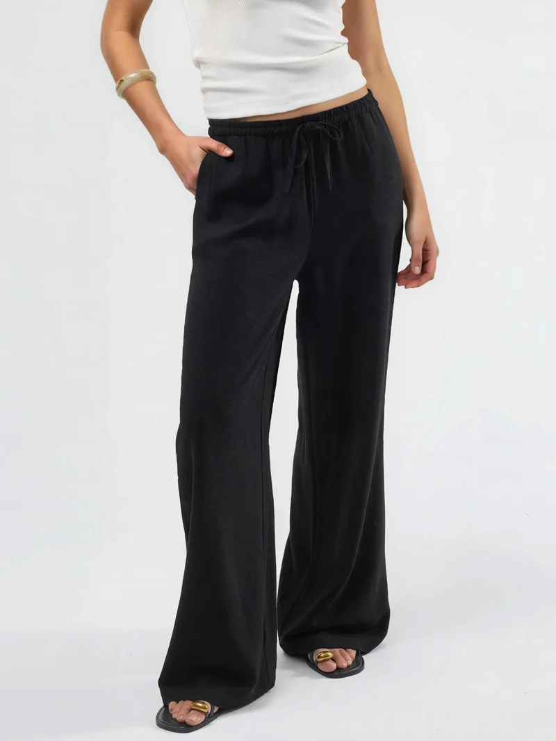 هيكاب Viscose-Linen Blended Wide Leg Pants