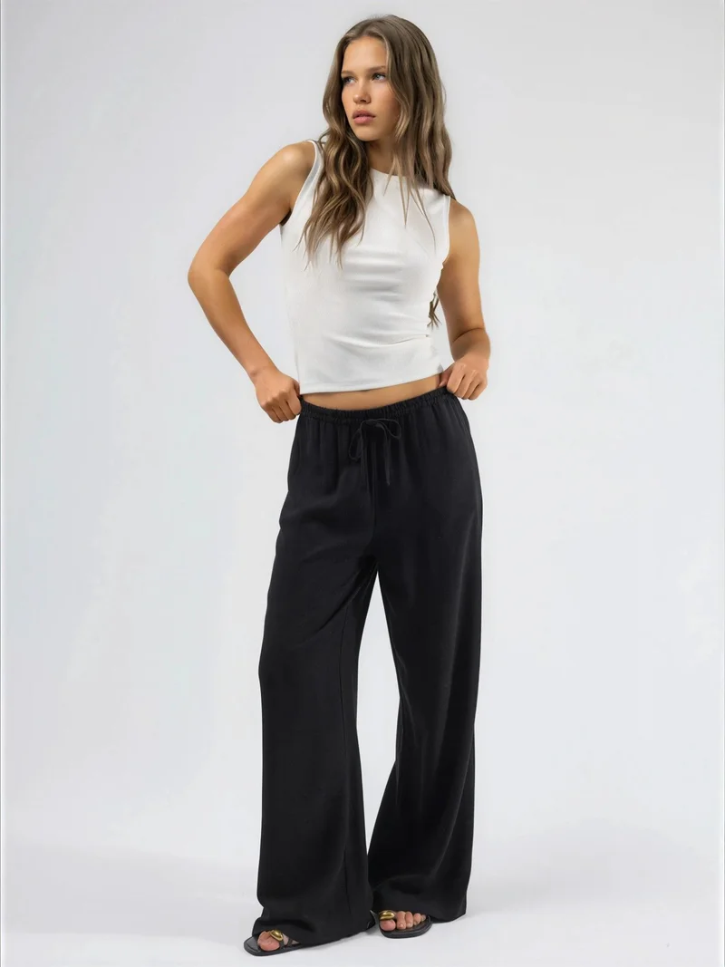 هيكاب Viscose-Linen Blended Wide Leg Pants
