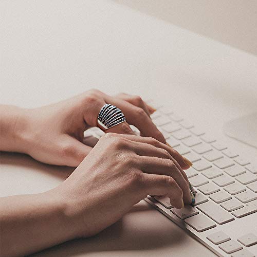Mytys Vintage Wide Ring Classic Black Marcasite Crystal Rows Statement Silver Chunky Rings (Silver 4, 6) - Image 4