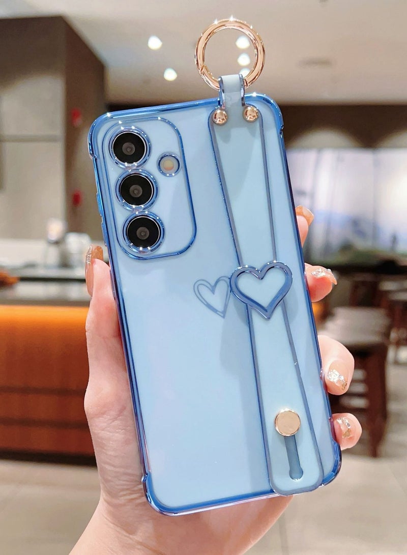 عام غطاء متوافق مع Samsung Galaxy A35 5G مع حزام معصم، غطاء هاتف واقي مرن من السيليكون بتصميم قلوب لطيف، مع حامل ومقبض مطلي، غطاء مقاوم للصدمات. - Image 1