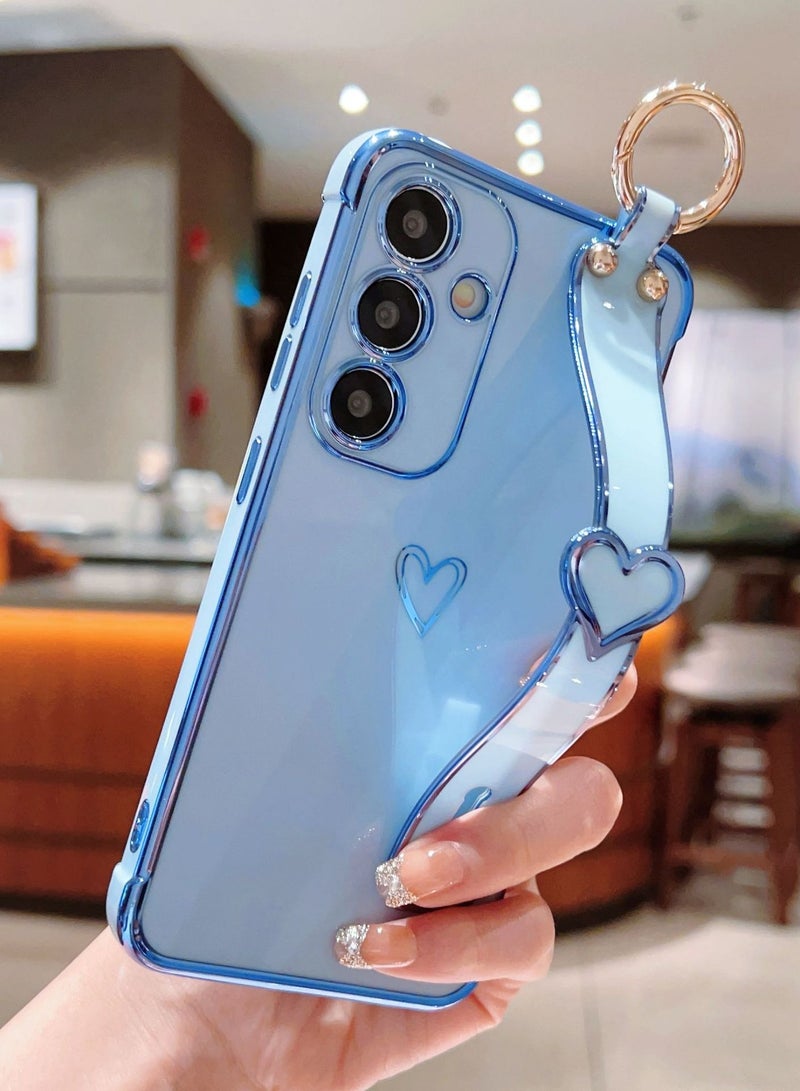 عام غطاء متوافق مع Samsung Galaxy A35 5G مع حزام معصم، غطاء هاتف واقي مرن من السيليكون بتصميم قلوب لطيف، مع حامل ومقبض مطلي، غطاء مقاوم للصدمات. - Image 2