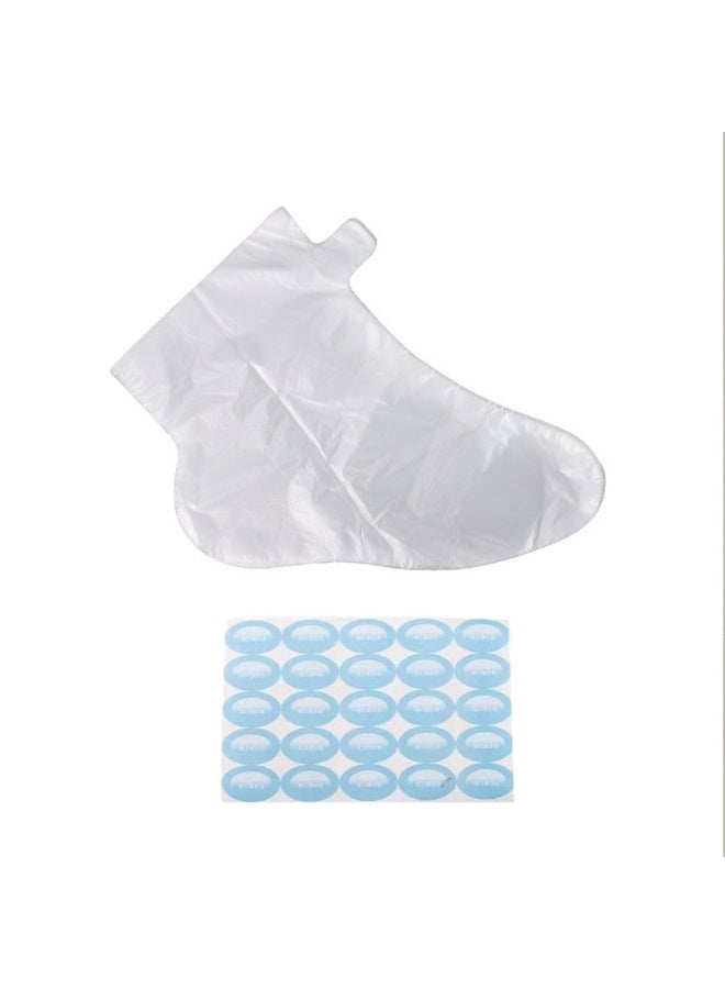 Kawkab 100 PCS Transparent Plastic Disposable Foot Covers, Plastic Disposable Booties with Adhesive Strips, Paraffin Foot Bath Pads for Foot Protection, Foot Spa Socks for Heat Therapy, Paraffin Bath Mats, Transparent Foot Cover Socks for Pedicures, Foot Care, Spas, Shoe Fittings, etc. - Image 2