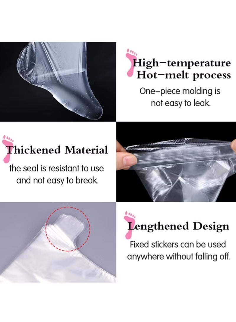 Kawkab 100 PCS Transparent Plastic Disposable Foot Covers, Plastic Disposable Booties with Adhesive Strips, Paraffin Foot Bath Pads for Foot Protection, Foot Spa Socks for Heat Therapy, Paraffin Bath Mats, Transparent Foot Cover Socks for Pedicures, Foot Care, Spas, Shoe Fittings, etc. - Image 5