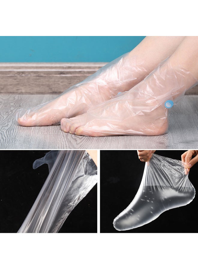 Kawkab 100 PCS Transparent Plastic Disposable Foot Covers, Plastic Disposable Booties with Adhesive Strips, Paraffin Foot Bath Pads for Foot Protection, Foot Spa Socks for Heat Therapy, Paraffin Bath Mats, Transparent Foot Cover Socks for Pedicures, Foot Care, Spas, Shoe Fittings, etc. - Image 1