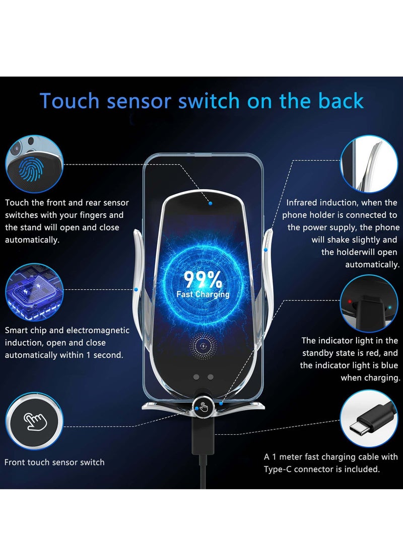 Excefore Wireless Car Charger - 15W Qi Fast Charging, Smart Sensor Air Vent Mount for iPhone and All Smartphones - One-Hand Operation, 360° Rotation - Silver - Image 5