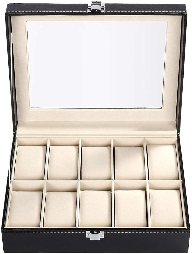 Styxon Watch Box 10 Slot Display Case Real Glass Organizer Storage with Pu Leather for Men and Women - Image 2