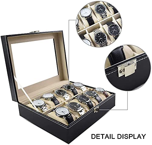 Styxon Watch Box 10 Slot Display Case Real Glass Organizer Storage with Pu Leather for Men and Women - Image 3