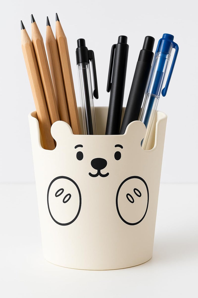 AccuPrints Pen Holder, Cute Bear Pencil Pot Creative Funny Pen Cup Organizer For Kids, Desk, School Classroom, Office (Yellow Bear) (A2P2) - Image 1