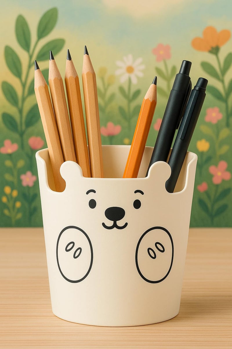 AccuPrints Pen Holder, Cute Bear Pencil Pot Creative Funny Pen Cup Organizer For Kids, Desk, School Classroom, Office (Yellow Bear) (A2P2) - Image 2