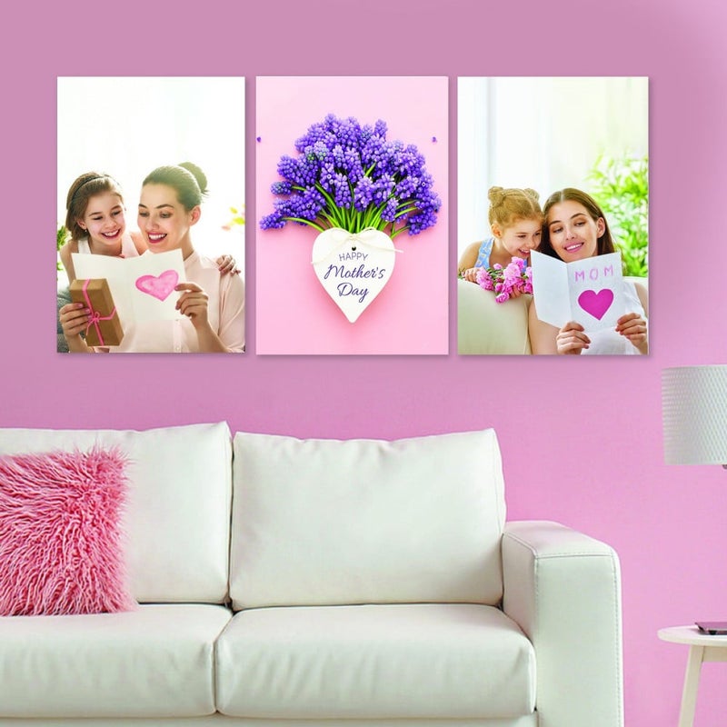 Marktna Three Mother's Day-themed canvas prints with a hollow frame, measuring (120x60), three pieces - Image 1