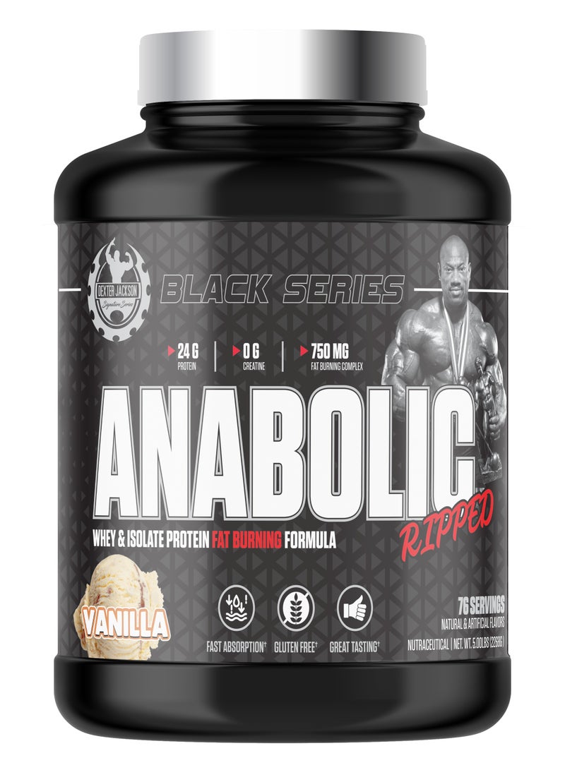 DEXTER JACKSON Black Series Anabolic Ripped Whey 5 lbs - Whey & Isolate Protein Fat Burning Formula (Vanilla) - Image 1