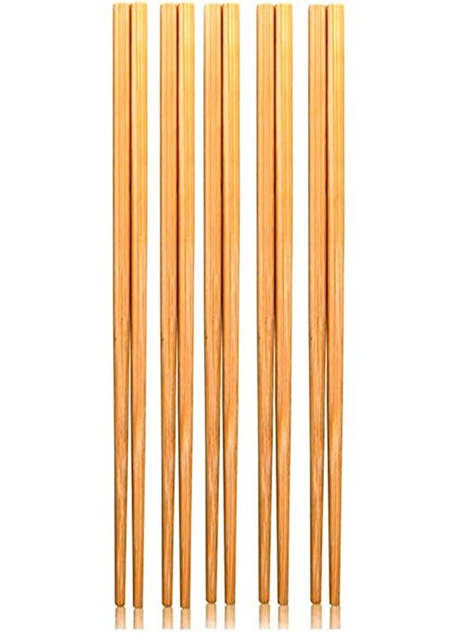 Luxxii 9.5" Natural Chinese Bamboo Wooden Chopsticks Set Reusable Classic Style Wood Chopsticks (5 Pairs) - Image 1