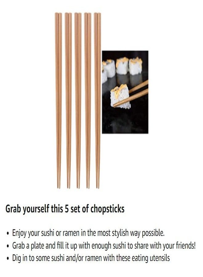 Luxxii 9.5" Natural Chinese Bamboo Wooden Chopsticks Set Reusable Classic Style Wood Chopsticks (5 Pairs) - Image 5