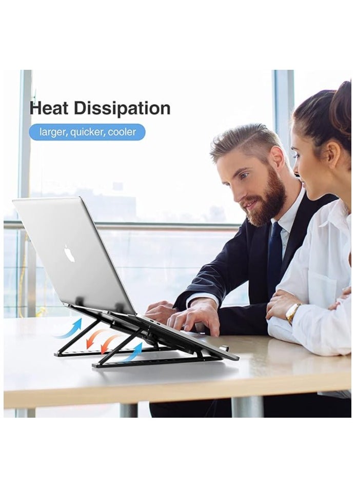 OMAKSS Laptop Stand for Desk, Adjustable Laptop Riser Foldable Portable Laptop Holder, Ventilated Cooling Notebook Stand for MacBook Pro Air, Lenovo, Dell, HP, Laptops,Tablet Black  - Image 2