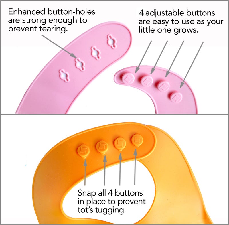 YMCF Products 2-Pack Waterproof Silicone Baby Bib Lightweight Comfortable Easy-Wipe Clean (Light Pink/Purple, Small) - Image 4