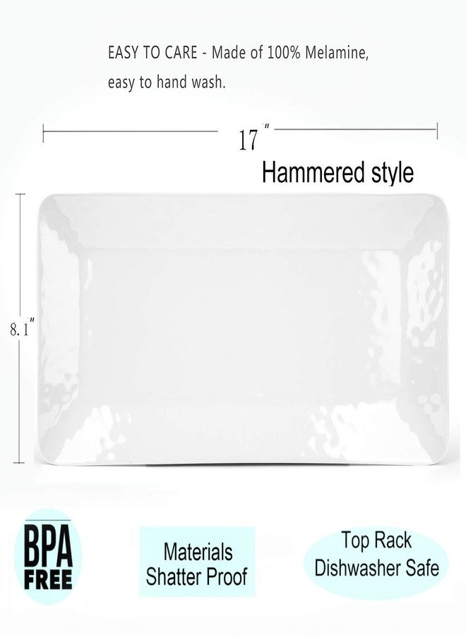 Luna Gift Set of 2 17 inch Melamine Serving Tray/Large Rectangular Serving Platters for Holiday Home Party,Break-resistant and Lightweight,Hammered Finish(White Color) - Image 2