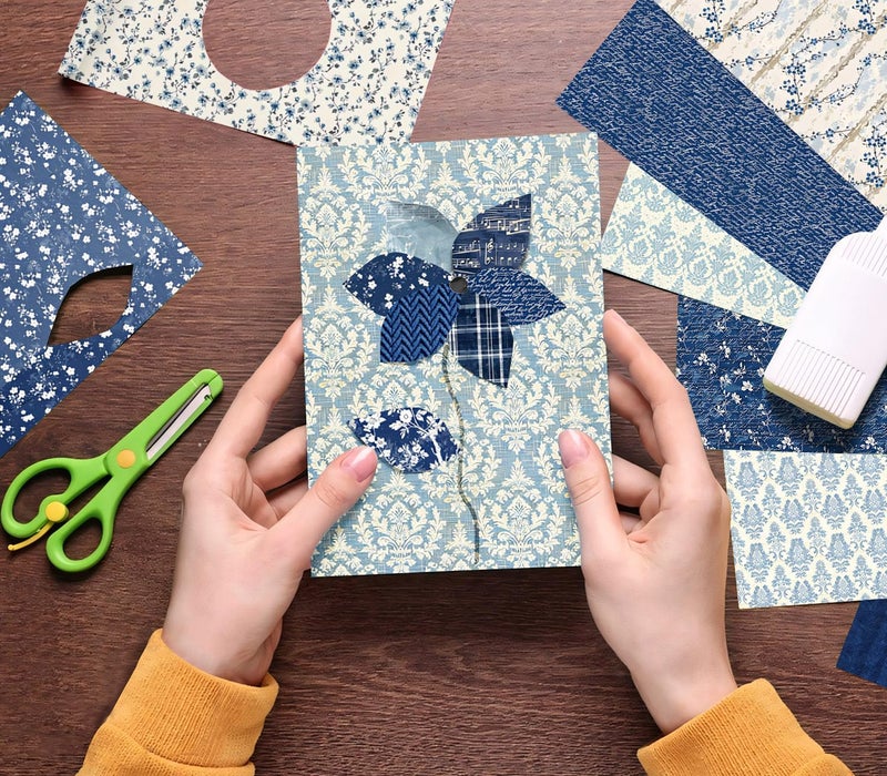 EAMOTOL 6 Inch Blue Floral Aesthetic Scrapbooking Paper Pad - 24 Sheets Double Sided Patterns for Background Photos Junk Journal Card Making Origami DIY Crafts Gifts Wrapping Material - Image 5