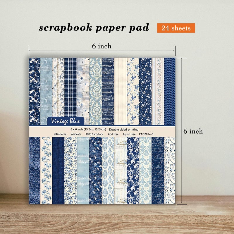 EAMOTOL 6 Inch Blue Floral Aesthetic Scrapbooking Paper Pad - 24 Sheets Double Sided Patterns for Background Photos Junk Journal Card Making Origami DIY Crafts Gifts Wrapping Material - Image 4