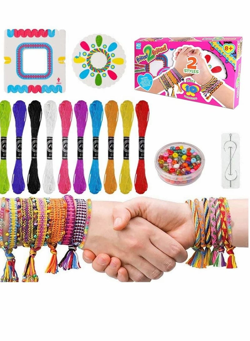 Beauenty Creative Friendship Bracelet Making Kit for Girls - DIY Craft Set with 10 Colorful Cotton Threads, Beads, Round  Square Woven Boards - Perfect for Kids' Art Projects  - Image 1