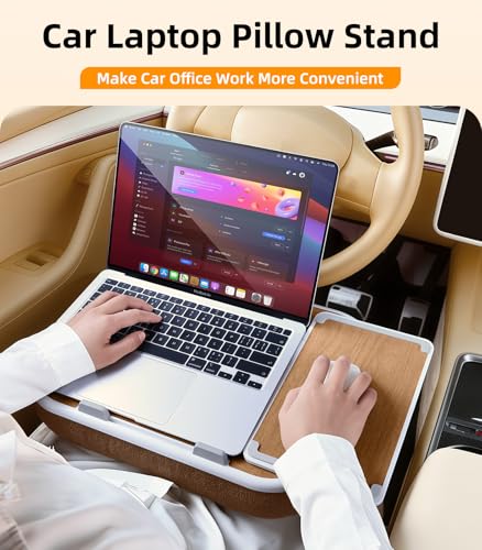 DICMKY Car Seat Tray Pillow Stand, Laptop Lap Desk with Mouse Pad, Portable Food Tray with Tablet/Kindle Mount Holder, Front/Rear Seat Table for Office/Eating/Reading, Travel Essentials Accessories - Image 2