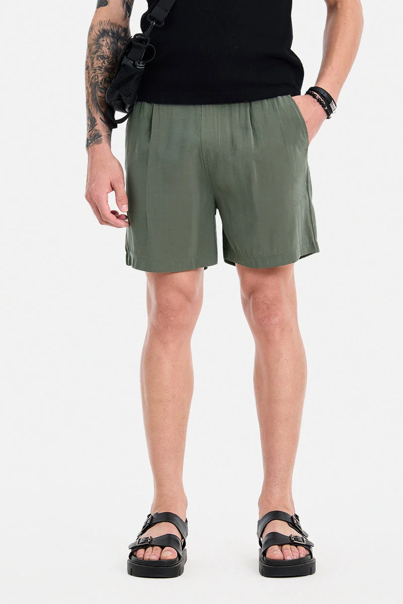 سنيتش Olive Solid Loose Fit Shorts