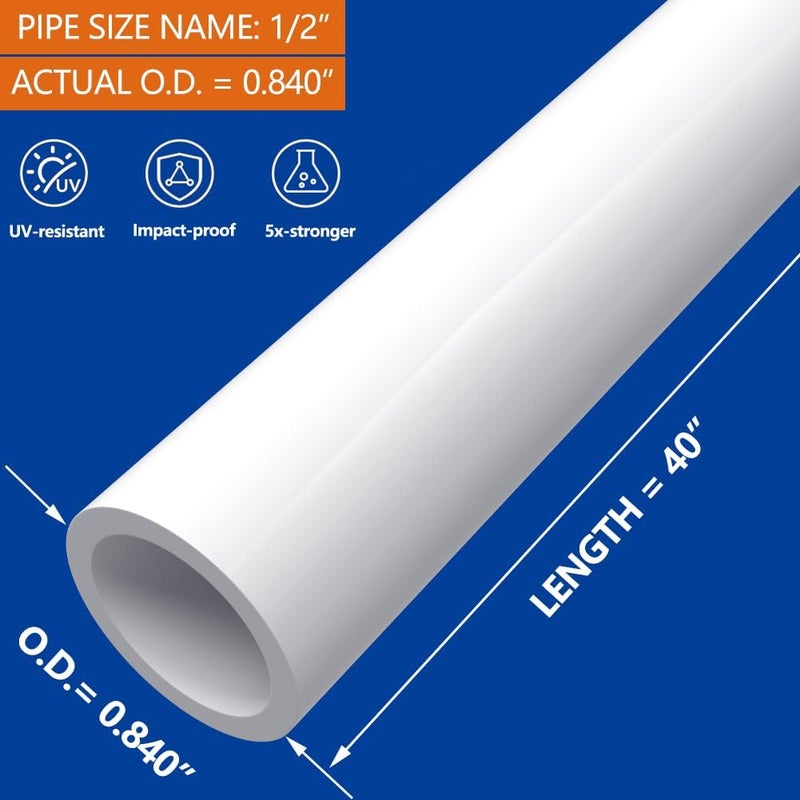 letsFix 1/2" PVC Pipe Furniture Grade, DIY PVC Projects for the Home, Garden, Greenhouse, Farm and Workshop, Sch. 40 White [40" x 4 Pack] - Image 2