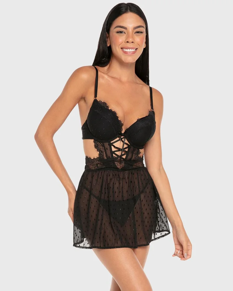 ايسلا اند ايفي Isla & Evie Mesh Push-Up Babydoll Set