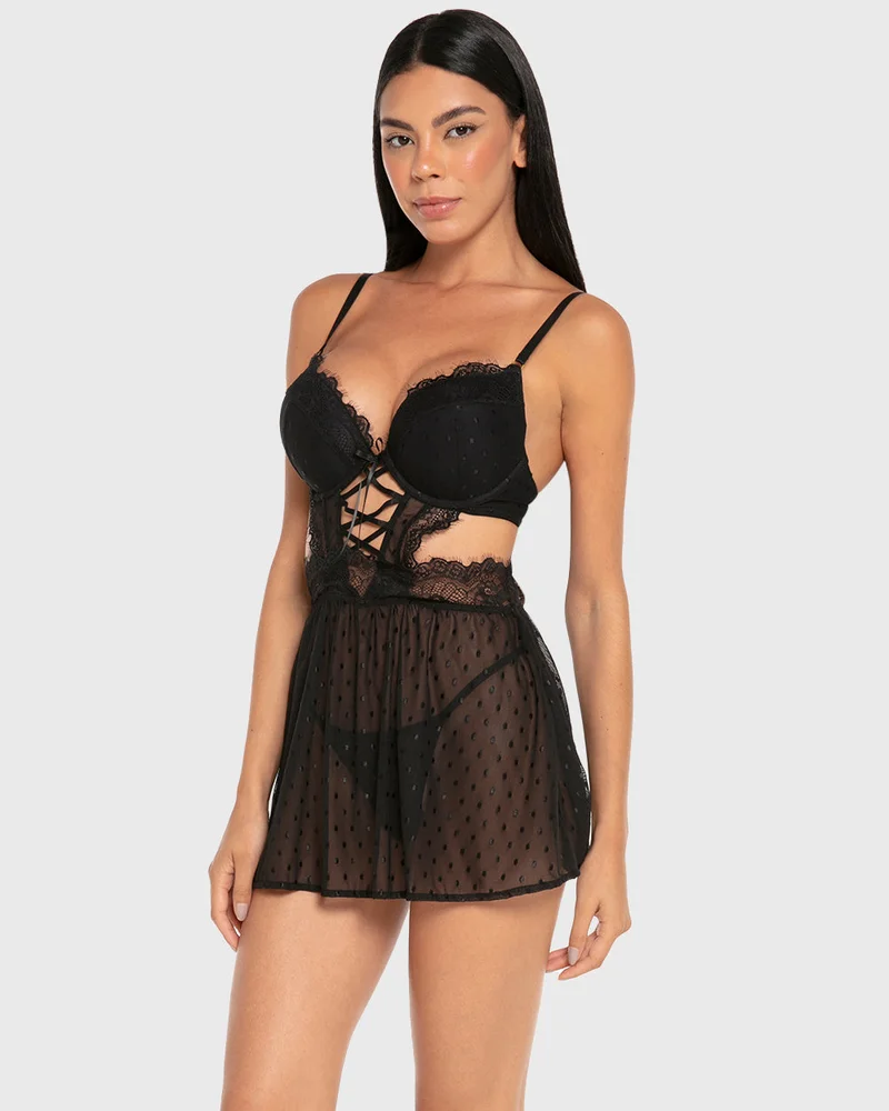 ايسلا اند ايفي Isla & Evie Mesh Push-Up Babydoll Set