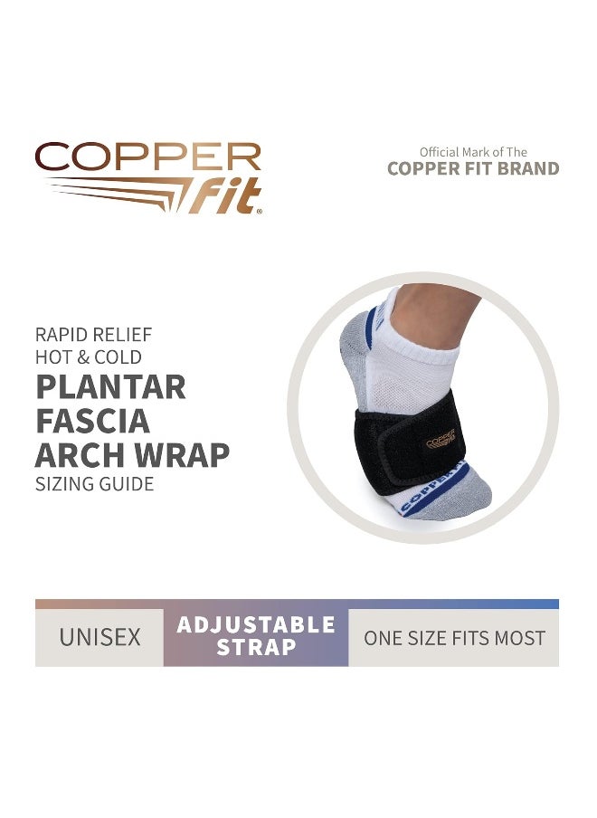 Copper Fit - Copper Fit unisex adult Rapid Relief Plantar Fascia Arch Foot Wrap with Hot or Cold Gel Pack, Black, Adjustable - Image 1