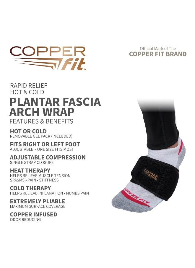 Copper Fit - Copper Fit unisex adult Rapid Relief Plantar Fascia Arch Foot Wrap with Hot or Cold Gel Pack, Black, Adjustable - Image 1