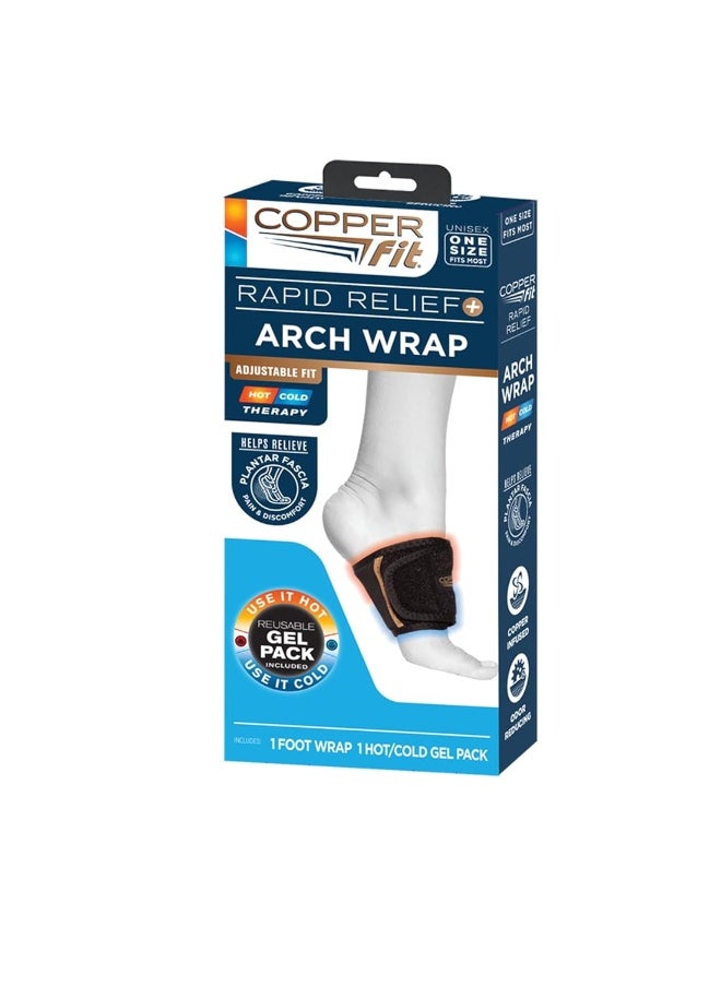 Copper Fit - Copper Fit unisex adult Rapid Relief Plantar Fascia Arch Foot Wrap with Hot or Cold Gel Pack, Black, Adjustable - Image 1
