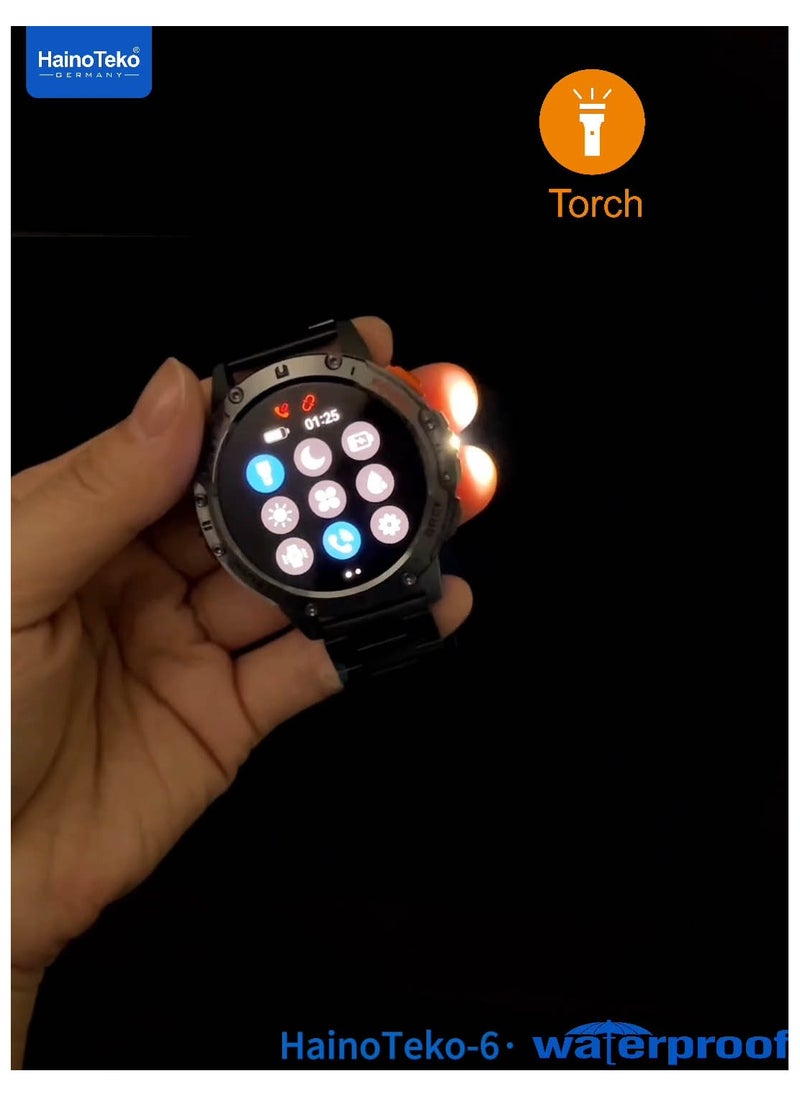 Haino Teko-6 Waterproof Smart Watch with AMOLED Display 3 Pair Strap and In-Built Torch Designed For Mens and Boys Black