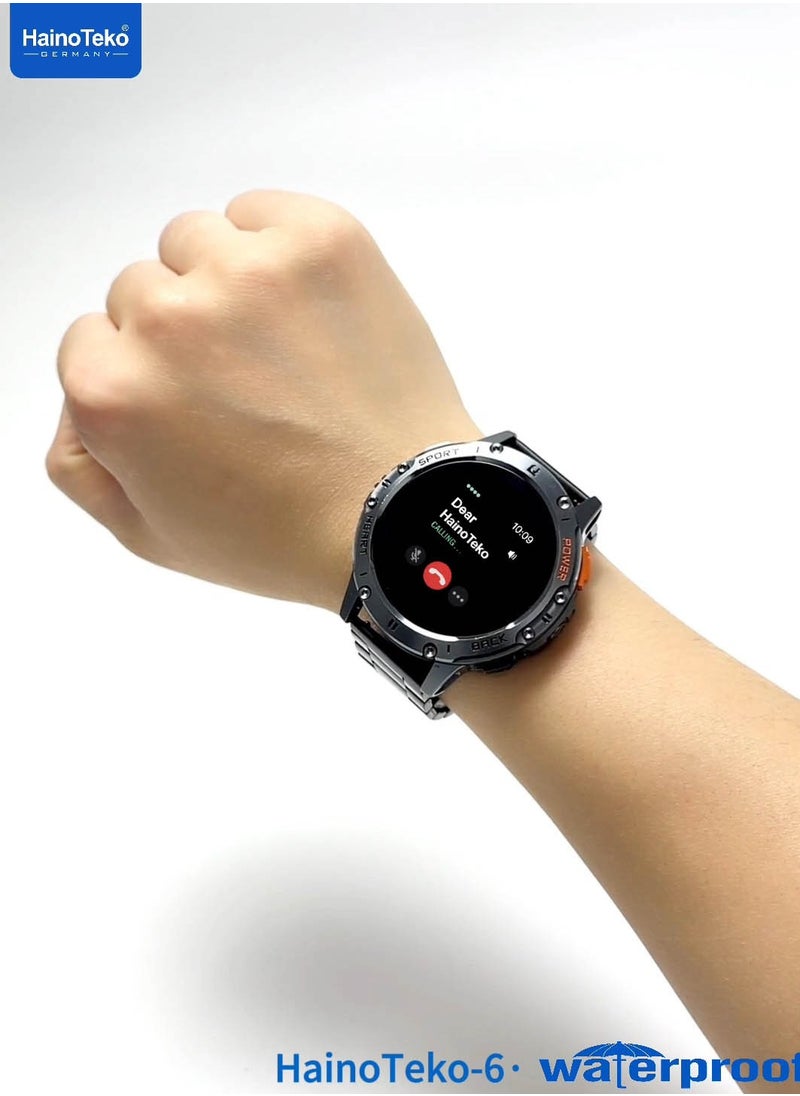 Haino Teko-6 Waterproof Smart Watch with AMOLED Display 3 Pair Strap and In-Built Torch Designed For Mens and Boys Black