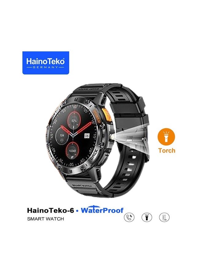 Haino Teko Haino Teko-6 Waterproof Smart Watch with AMOLED Display 3 Pair Strap and In-Built Torch Designed For Mens and Boys Black  - Image 1