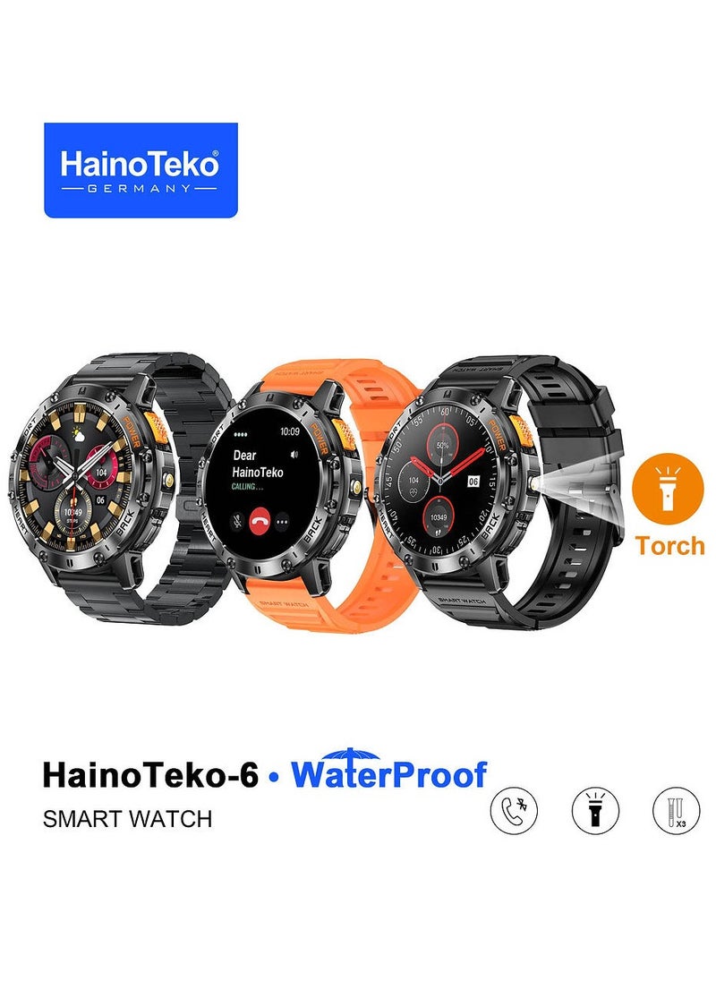 Haino Teko Haino Teko-6 Waterproof Smart Watch with AMOLED Display 3 Pair Strap and In-Built Torch Designed For Mens and Boys Black  - Image 2